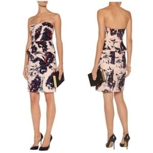 Mikael Aghal floral‎ peplum sheath dress strapless